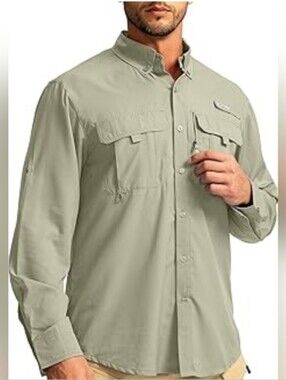 Quest Olive Green Men Vented Fishing Outdoor Shirt Size Large NWOT